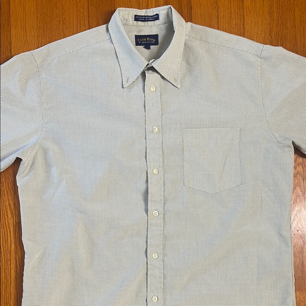 Club Room Men's Light Blue Checkered Shirt short sleeve